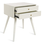 Table de chevet de style Mid-Century, 2 tiroirs, pieds fuselés, bois et bois manufacturé, noyer / blanc / gris / noir, pour 1 personne