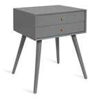 Table de chevet de style Mid-Century, 2 tiroirs, pieds fuselés, bois et bois manufacturé, noyer / blanc / gris / noir, pour 1 personne