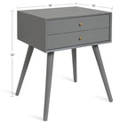 Table de chevet de style Mid-Century, 2 tiroirs, pieds fuselés, bois et bois manufacturé, noyer / blanc / gris / noir, pour 1 personne