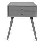 Table de chevet de style Mid-Century, 2 tiroirs, pieds fuselés, bois et bois manufacturé, noyer / blanc / gris / noir, pour 1 personne