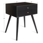 Table de chevet de style Mid-Century, 2 tiroirs, pieds fuselés, bois et bois manufacturé, noyer / blanc / gris / noir, pour 1 personne
