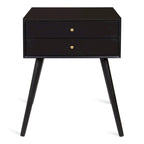 Table de chevet de style Mid-Century, 2 tiroirs, pieds fuselés, bois et bois manufacturé, noyer / blanc / gris / noir, pour 1 personne