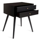 Table de chevet de style Mid-Century, 2 tiroirs, pieds fuselés, bois et bois manufacturé, noyer / blanc / gris / noir, pour 1 personne