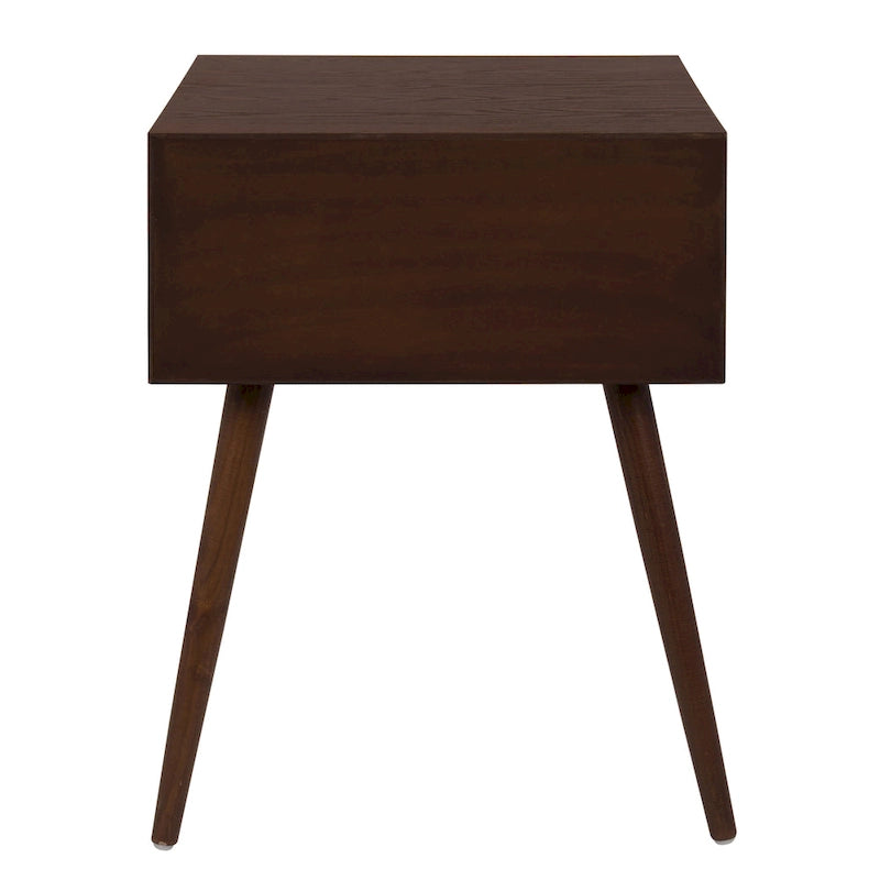 Table de chevet de style Mid-Century, 2 tiroirs, pieds fuselés, bois et bois manufacturé, noyer / blanc / gris / noir, pour 1 personne