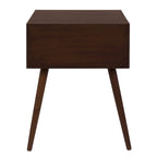 Table de chevet de style Mid-Century, 2 tiroirs, pieds fuselés, bois et bois manufacturé, noyer / blanc / gris / noir, pour 1 personne