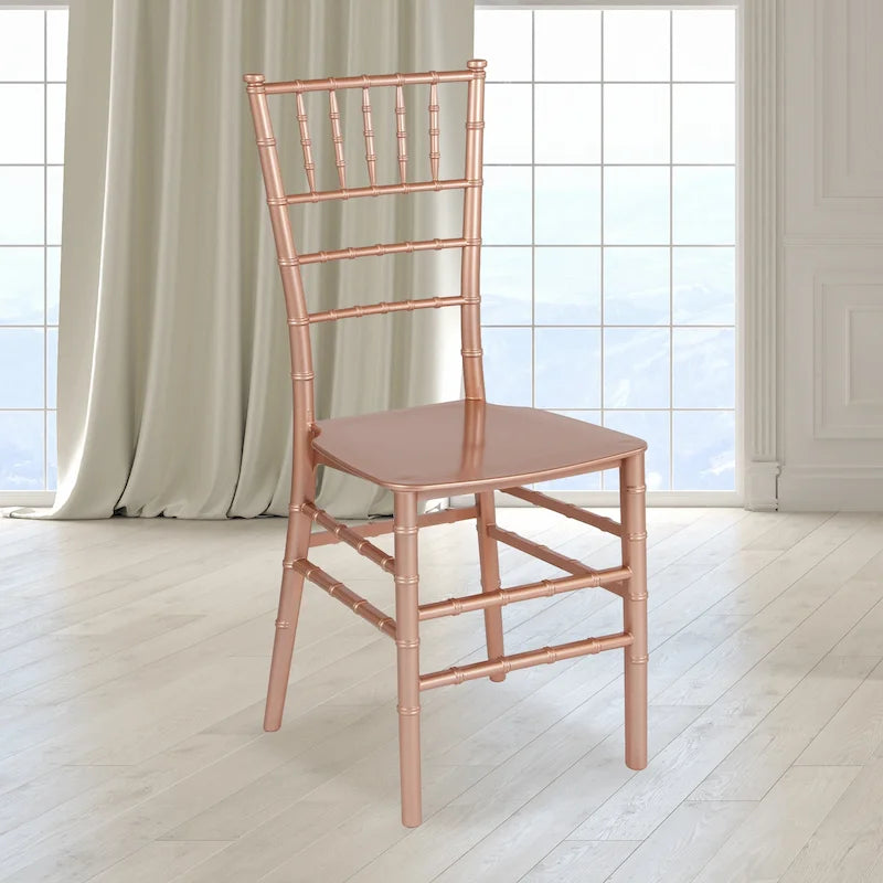 Chaise Chiavari, Résine et polycarbonate, Empilable, Intérieur et extérieur, Capacité de 450 kg, Acajou / Noir / Or Rose / Argent / Blanc / Or / Champagne, Usage individuel