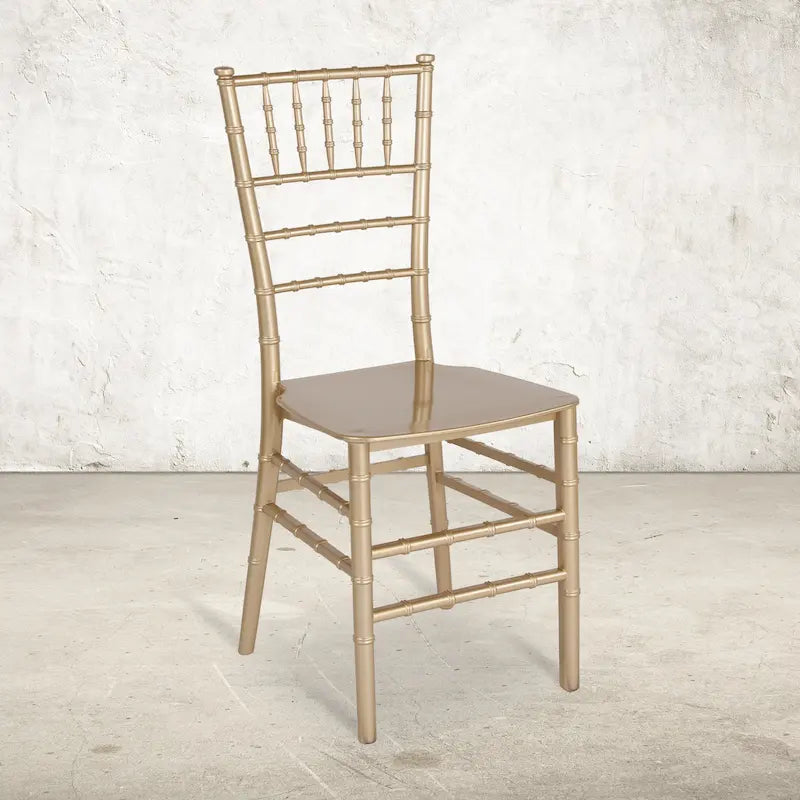 Chaise Chiavari, Résine et polycarbonate, Empilable, Intérieur et extérieur, Capacité de 450 kg, Acajou / Noir / Or Rose / Argent / Blanc / Or / Champagne, Usage individuel