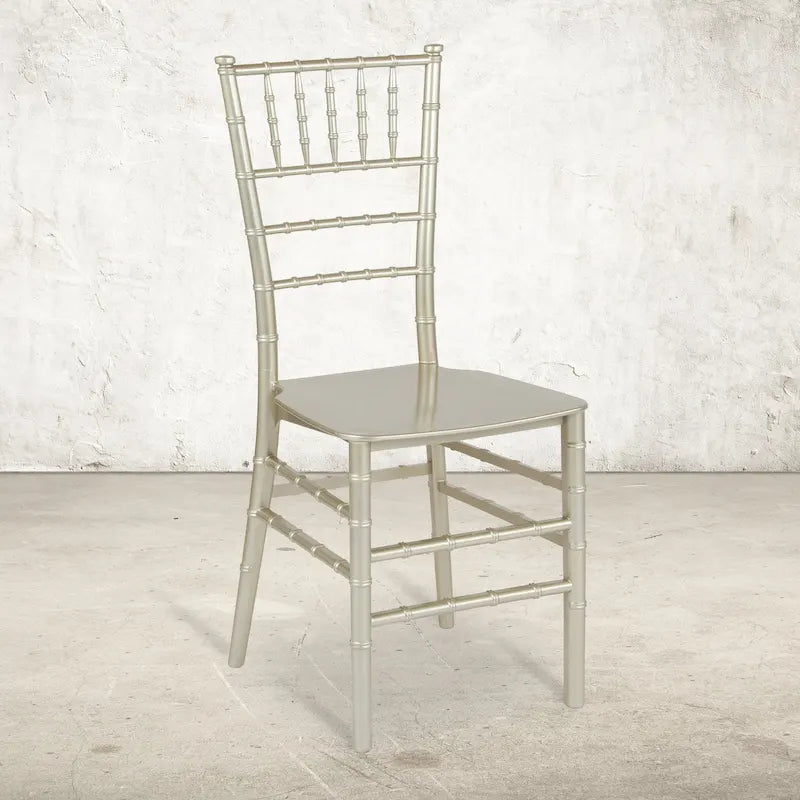 Chaise Chiavari, Résine et polycarbonate, Empilable, Intérieur et extérieur, Capacité de 450 kg, Acajou / Noir / Or Rose / Argent / Blanc / Or / Champagne, Usage individuel