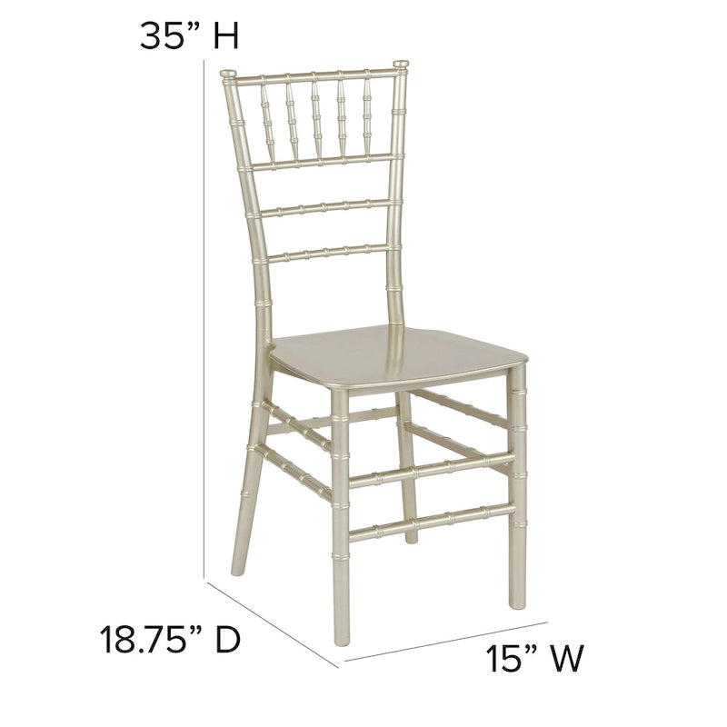 Chaise Chiavari, Résine et polycarbonate, Empilable, Intérieur et extérieur, Capacité de 450 kg, Acajou / Noir / Or Rose / Argent / Blanc / Or / Champagne, Usage individuel