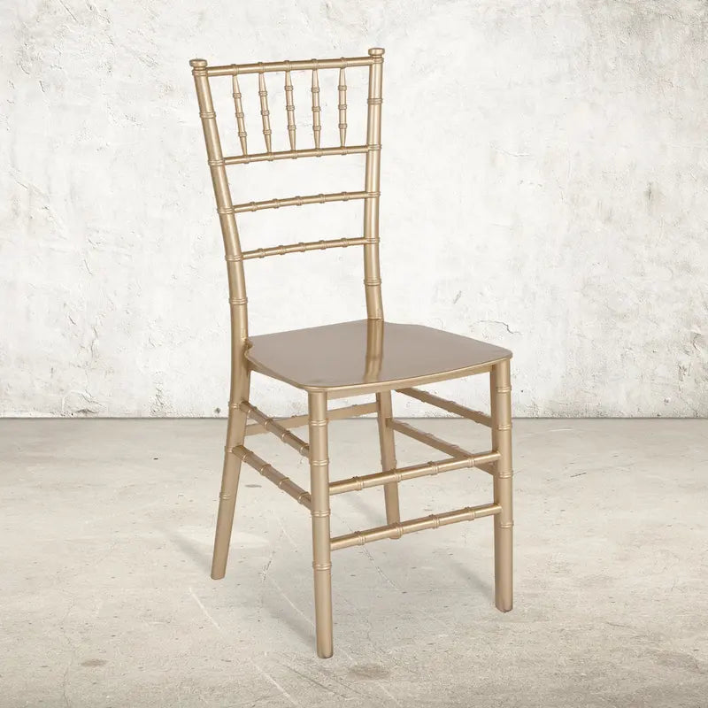 Chaise Chiavari, Résine et polycarbonate, Empilable, Intérieur et extérieur, Capacité de 450 kg, Acajou / Noir / Or Rose / Argent / Blanc / Or / Champagne, Usage individuel