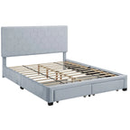 Lit plateforme rembourré, tête de lit surpiquée en hexagone, 2 tiroirs sous le lit, 12 lattes, tissu velours, gris clair, Grand Lit / Très Grand Lit, Utilisation pour 2 personnes