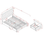 Lit plateforme rembourré, tête de lit surpiquée en hexagone, 2 tiroirs sous le lit, 12 lattes, tissu velours, gris clair, Grand Lit / Très Grand Lit, Utilisation pour 2 personnes