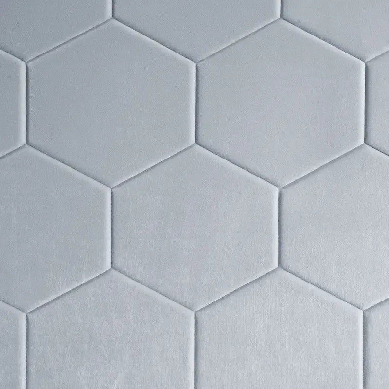 Lit plateforme rembourré, tête de lit surpiquée en hexagone, 2 tiroirs sous le lit, 12 lattes, tissu velours, gris clair, Grand Lit / Très Grand Lit, Utilisation pour 2 personnes