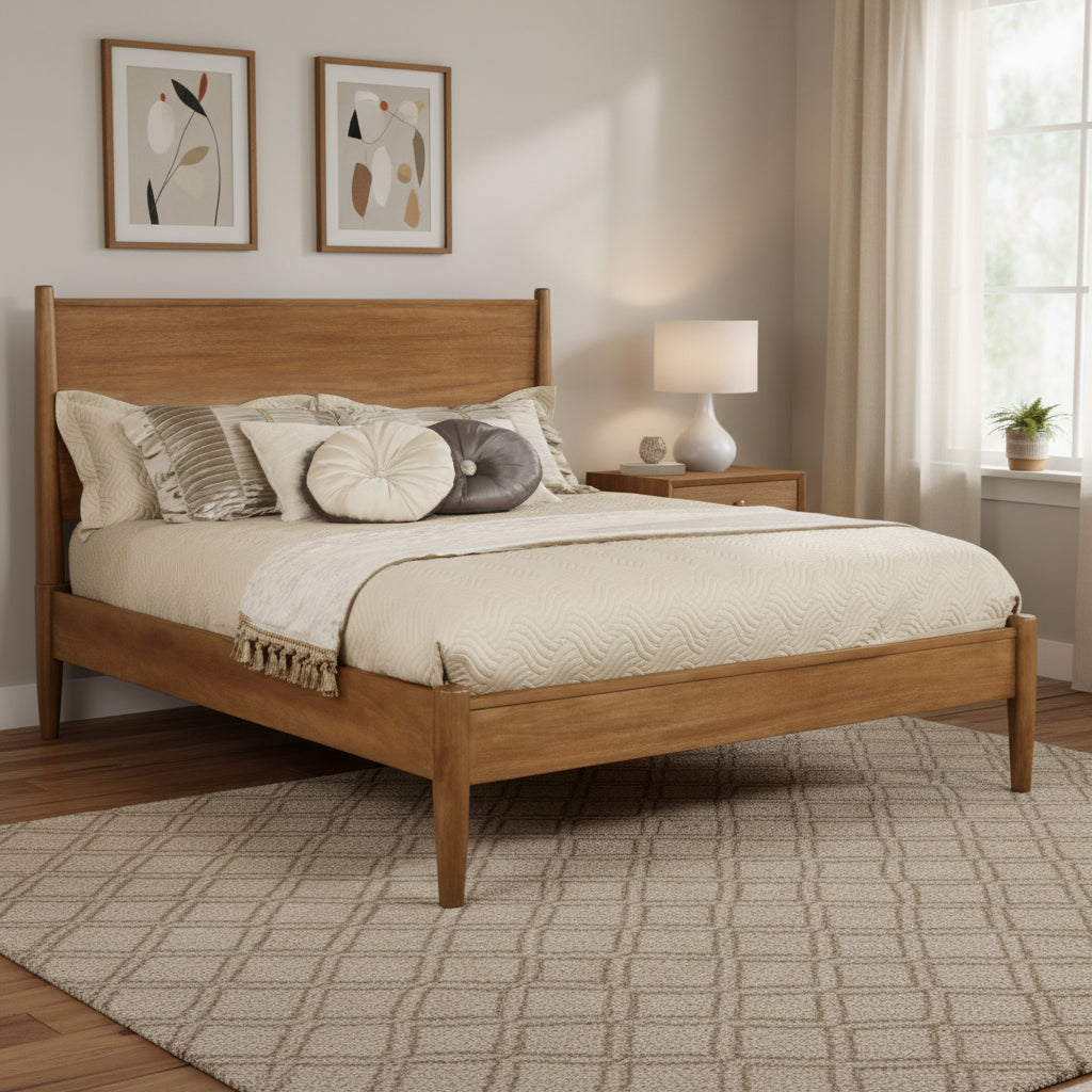 Wooden California King Size Bed with Panel Headboard, Gray
