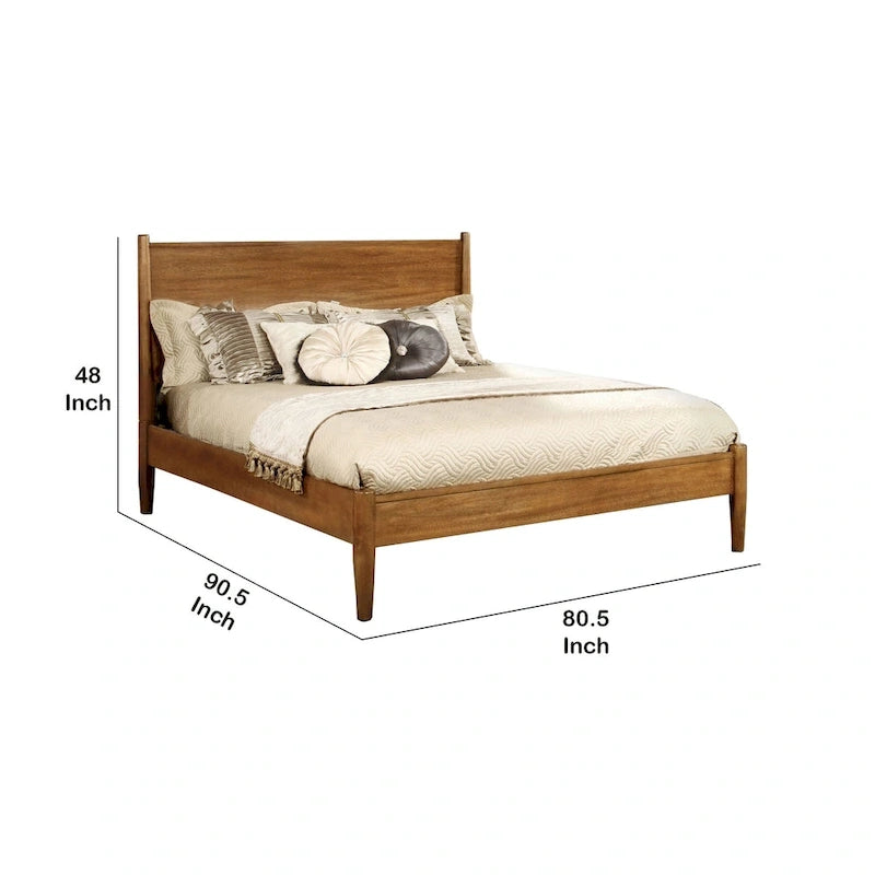 Lit plateforme California King, tête de lit lisse, pieds fuselés, style Mid-Century, bois, gris, pour 2 personnes