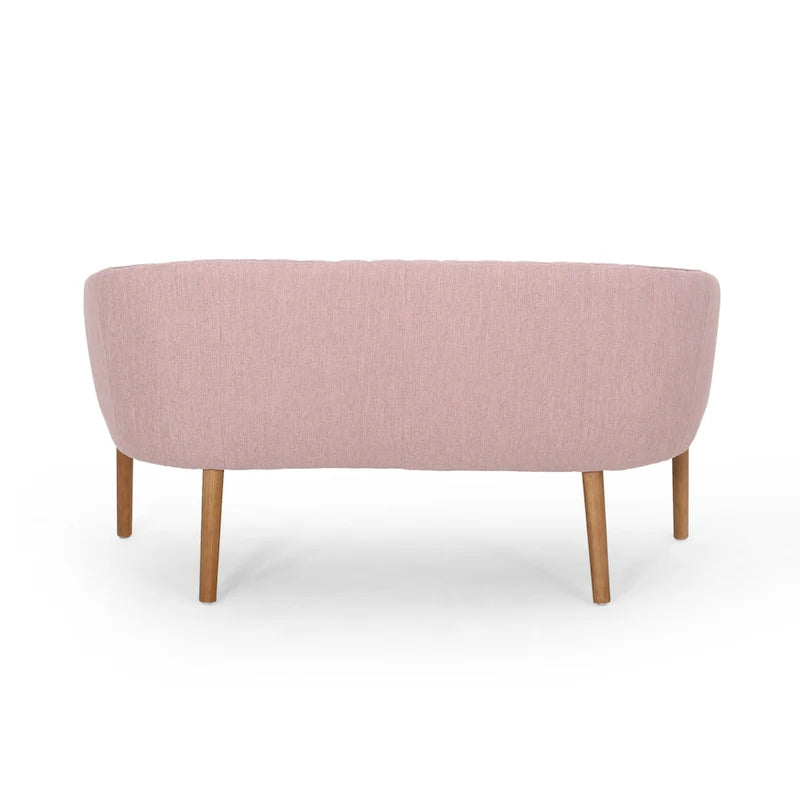 Causeuse, style Mid-Century Modern, surpiqûres horizontales, dossier incurvé, revêtement en tissu, pieds évasés en bois, beige / anthracite / gris brumeux / sarcelle / rose clair, 2 places