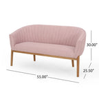 Causeuse, style Mid-Century Modern, surpiqûres horizontales, dossier incurvé, revêtement en tissu, pieds évasés en bois, beige / anthracite / gris brumeux / sarcelle / rose clair, 2 places