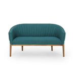 Causeuse, style Mid-Century Modern, surpiqûres horizontales, dossier incurvé, revêtement en tissu, pieds évasés en bois, beige / anthracite / gris brumeux / sarcelle / rose clair, 2 places