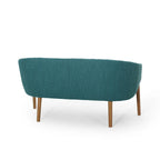 Causeuse, style Mid-Century Modern, surpiqûres horizontales, dossier incurvé, revêtement en tissu, pieds évasés en bois, beige / anthracite / gris brumeux / sarcelle / rose clair, 2 places
