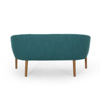 Causeuse, style Mid-Century Modern, surpiqûres horizontales, dossier incurvé, revêtement en tissu, pieds évasés en bois, beige / anthracite / gris brumeux / sarcelle / rose clair, 2 places
