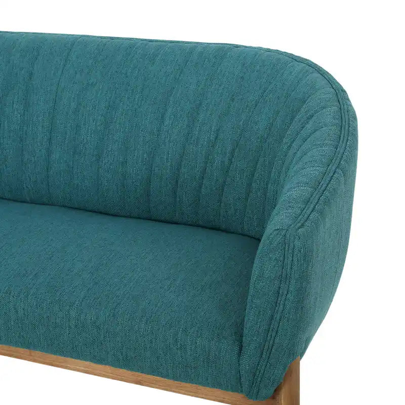 Causeuse, style Mid-Century Modern, surpiqûres horizontales, dossier incurvé, revêtement en tissu, pieds évasés en bois, beige / anthracite / gris brumeux / sarcelle / rose clair, 2 places