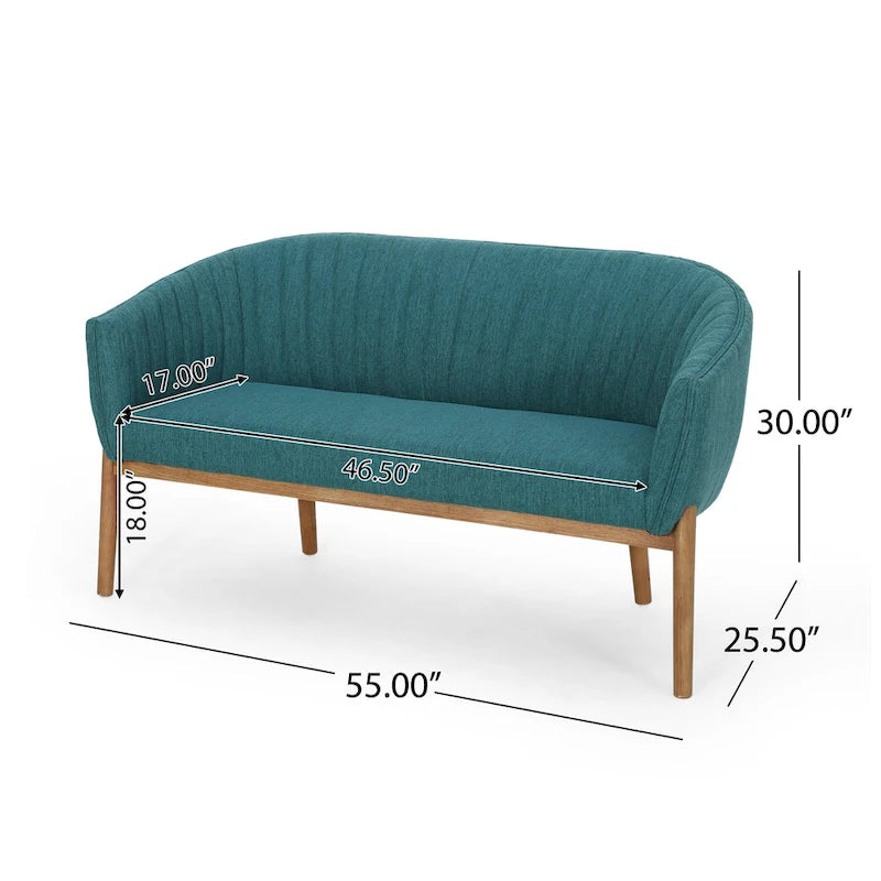 Causeuse, style Mid-Century Modern, surpiqûres horizontales, dossier incurvé, revêtement en tissu, pieds évasés en bois, beige / anthracite / gris brumeux / sarcelle / rose clair, 2 places
