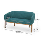 Causeuse, style Mid-Century Modern, surpiqûres horizontales, dossier incurvé, revêtement en tissu, pieds évasés en bois, beige / anthracite / gris brumeux / sarcelle / rose clair, 2 places