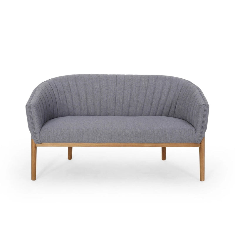 Causeuse, style Mid-Century Modern, surpiqûres horizontales, dossier incurvé, revêtement en tissu, pieds évasés en bois, beige / anthracite / gris brumeux / sarcelle / rose clair, 2 places