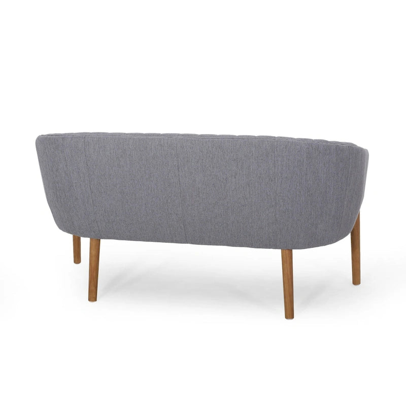 Causeuse, style Mid-Century Modern, surpiqûres horizontales, dossier incurvé, revêtement en tissu, pieds évasés en bois, beige / anthracite / gris brumeux / sarcelle / rose clair, 2 places