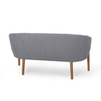 Causeuse, style Mid-Century Modern, surpiqûres horizontales, dossier incurvé, revêtement en tissu, pieds évasés en bois, beige / anthracite / gris brumeux / sarcelle / rose clair, 2 places