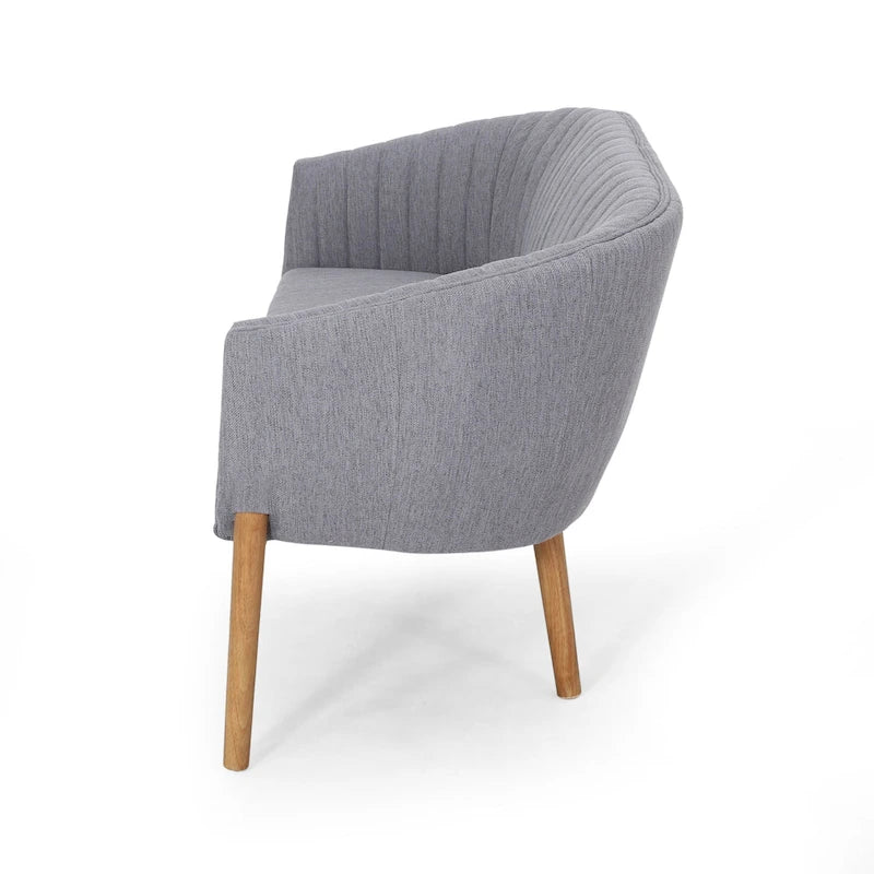 Causeuse, style Mid-Century Modern, surpiqûres horizontales, dossier incurvé, revêtement en tissu, pieds évasés en bois, beige / anthracite / gris brumeux / sarcelle / rose clair, 2 places