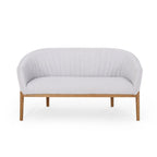 Causeuse, style Mid-Century Modern, surpiqûres horizontales, dossier incurvé, revêtement en tissu, pieds évasés en bois, beige / anthracite / gris brumeux / sarcelle / rose clair, 2 places
