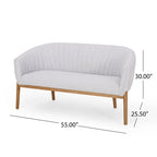 Causeuse, style Mid-Century Modern, surpiqûres horizontales, dossier incurvé, revêtement en tissu, pieds évasés en bois, beige / anthracite / gris brumeux / sarcelle / rose clair, 2 places