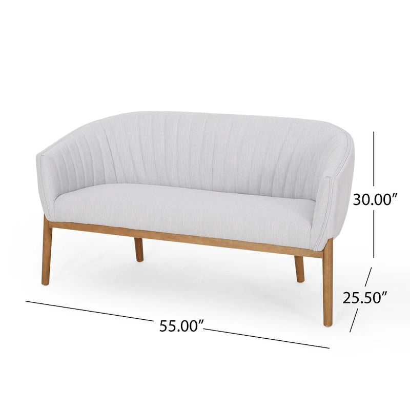 Causeuse, style Mid-Century Modern, surpiqûres horizontales, dossier incurvé, revêtement en tissu, pieds évasés en bois, beige / anthracite / gris brumeux / sarcelle / rose clair, 2 places
