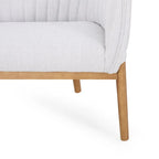 Causeuse, style Mid-Century Modern, surpiqûres horizontales, dossier incurvé, revêtement en tissu, pieds évasés en bois, beige / anthracite / gris brumeux / sarcelle / rose clair, 2 places