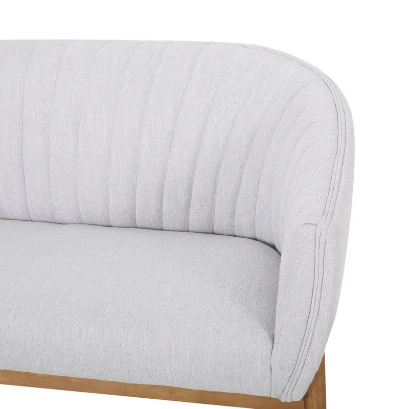 Causeuse, style Mid-Century Modern, surpiqûres horizontales, dossier incurvé, revêtement en tissu, pieds évasés en bois, beige / anthracite / gris brumeux / sarcelle / rose clair, 2 places