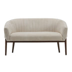 Causeuse, style Mid-Century Modern, surpiqûres horizontales, dossier incurvé, revêtement en tissu, pieds évasés en bois, beige / anthracite / gris brumeux / sarcelle / rose clair, 2 places