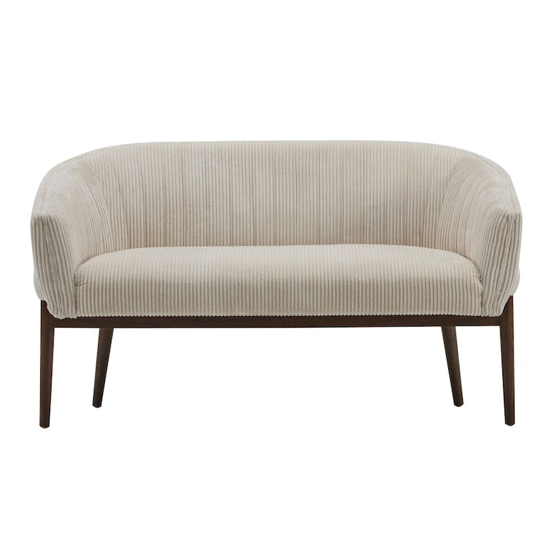 Causeuse, style Mid-Century Modern, surpiqûres horizontales, dossier incurvé, revêtement en tissu, pieds évasés en bois, beige / anthracite / gris brumeux / sarcelle / rose clair, 2 places