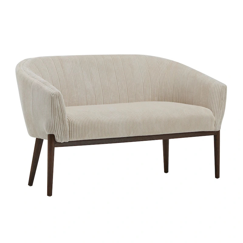Causeuse, style Mid-Century Modern, surpiqûres horizontales, dossier incurvé, revêtement en tissu, pieds évasés en bois, beige / anthracite / gris brumeux / sarcelle / rose clair, 2 places