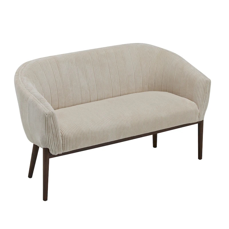 Causeuse, style Mid-Century Modern, surpiqûres horizontales, dossier incurvé, revêtement en tissu, pieds évasés en bois, beige / anthracite / gris brumeux / sarcelle / rose clair, 2 places