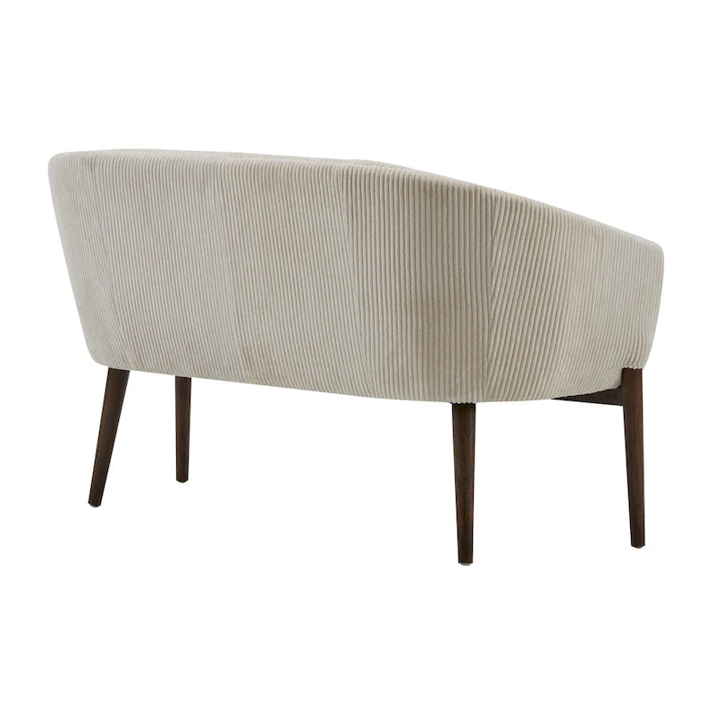 Causeuse, style Mid-Century Modern, surpiqûres horizontales, dossier incurvé, revêtement en tissu, pieds évasés en bois, beige / anthracite / gris brumeux / sarcelle / rose clair, 2 places