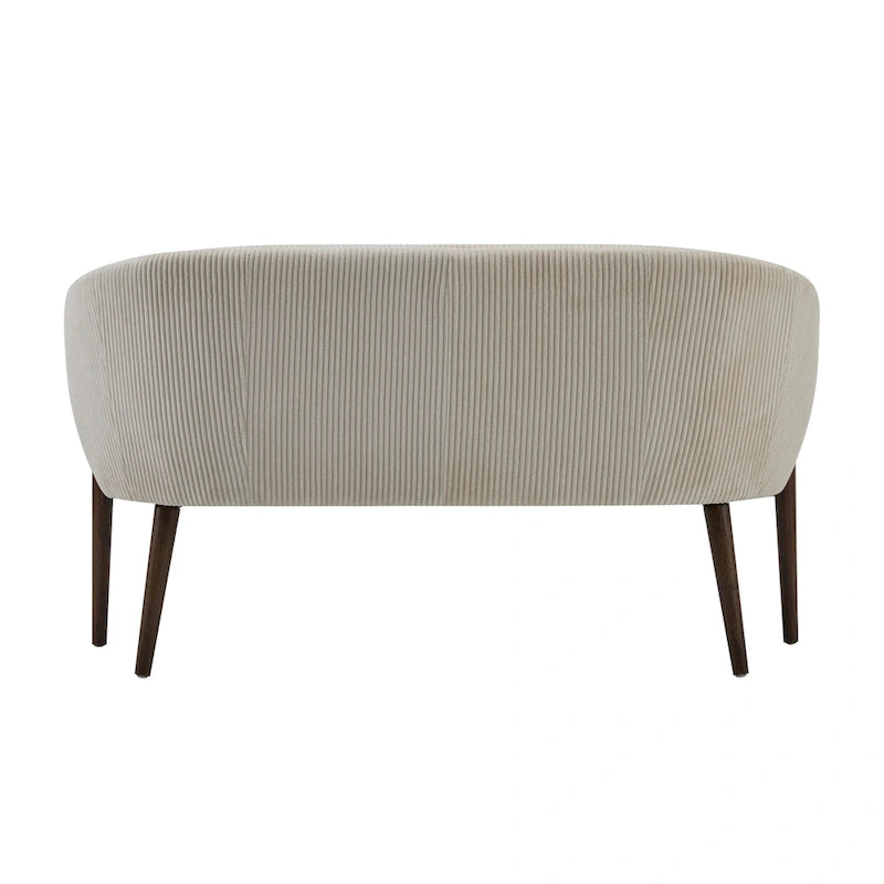 Causeuse, style Mid-Century Modern, surpiqûres horizontales, dossier incurvé, revêtement en tissu, pieds évasés en bois, beige / anthracite / gris brumeux / sarcelle / rose clair, 2 places