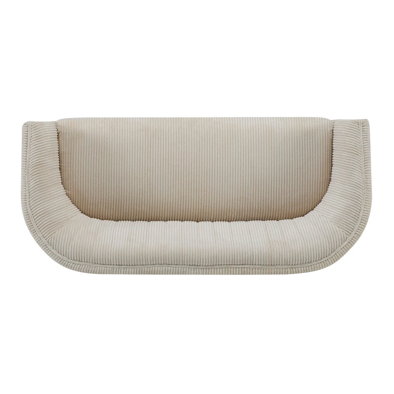 Causeuse, style Mid-Century Modern, surpiqûres horizontales, dossier incurvé, revêtement en tissu, pieds évasés en bois, beige / anthracite / gris brumeux / sarcelle / rose clair, 2 places