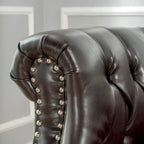 Fauteuil Club, Dossier Haut, Dossier Capitonnée, Accoudoirs Cloutés, Cuir Collé, Structure en Bois de Bouleau, Marron, Utilisation par 1 Personne