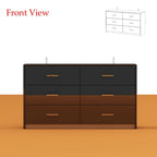 Commode double 6 tiroirs, finition très lustrée, poignées et base dorées, glissières de tiroir en métal, dispositif anti-basculement, noire, usage par 1 personne