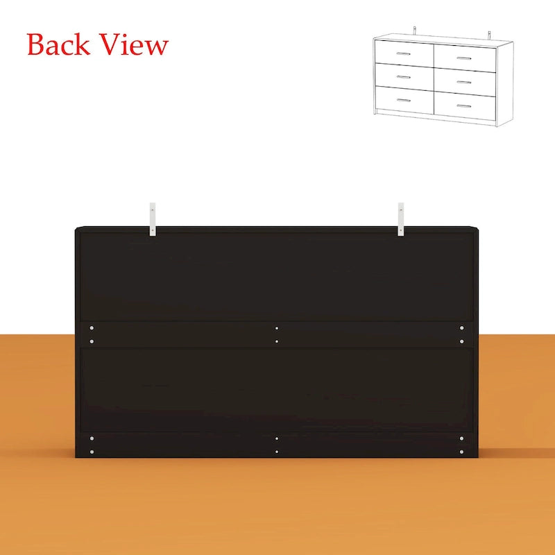 Commode double 6 tiroirs, finition très lustrée, poignées et base dorées, glissières de tiroir en métal, dispositif anti-basculement, noire, usage par 1 personne