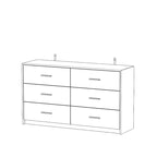 Commode double 6 tiroirs, finition très lustrée, poignées et base dorées, glissières de tiroir en métal, dispositif anti-basculement, noire, usage par 1 personne