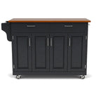 Chariot de cuisine, 4 portes d'armoire, dessus en bois de chêne, étagère à épices, porte-serviettes, roulettes verrouillables, bois massif, noir, utilisation par 1 personne