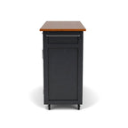 Chariot de cuisine, 4 portes d'armoire, dessus en bois de chêne, étagère à épices, porte-serviettes, roulettes verrouillables, bois massif, noir, utilisation par 1 personne