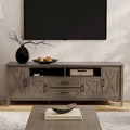 Meuble TV 183 cm, en bois massif, style transitionnel, 2 armoires latérales, 2 tiroirs, portes shaker, convient aux téléviseurs jusqu'à 203 cm, marron fumé, 1 personne requise au montage